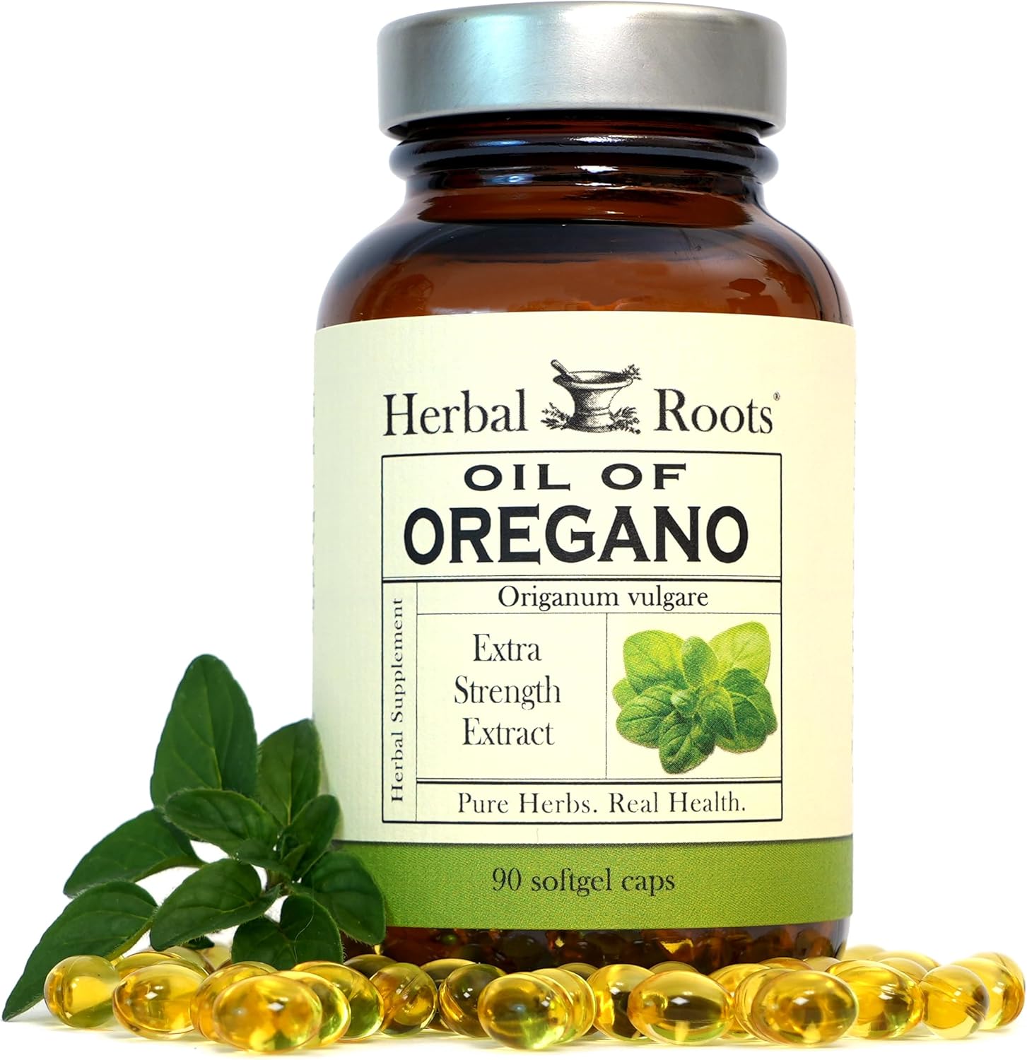 Herbal Roots Oil of Oregano - Made from Mediterranean Oregano Oil - 90 Easy to Swallow Softgel Capsules - Extra Strength 150mg 24hrsmart